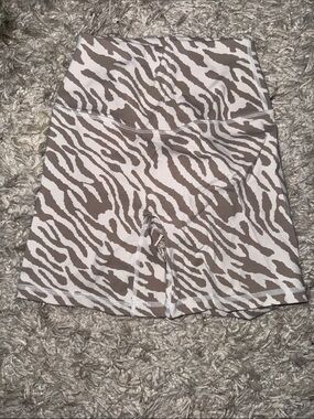 High-Rise Zebra Print Bike Shorts in Taupe and White